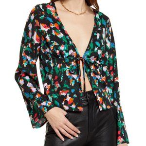 NWT Open Edit Tie Front Bell Sleeve Top size xs